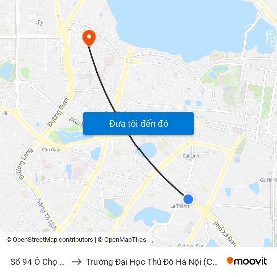 Số 94 Ô Chợ Dừa to Trường Đại Học Thủ Đô Hà Nội (Cơ Sở 3) map