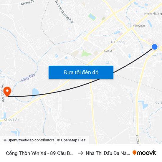 Cổng Thôn Yên Xá - 89 Cầu Bươu to Nhà Thi Đấu Đa Năng map