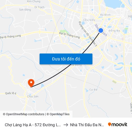 Chợ Láng Hạ A - 572 Đường Láng to Nhà Thi Đấu Đa Năng map