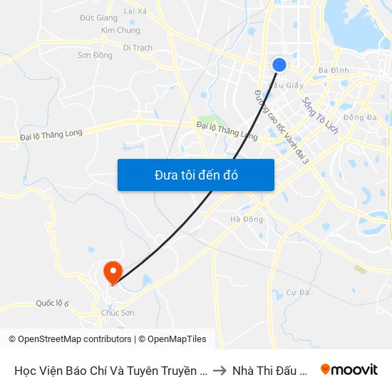 Học Viện Báo Chí Và Tuyên Truyền - 36 Xuân Thủy to Nhà Thi Đấu Đa Năng map