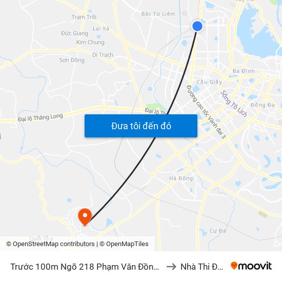 Trước 100m Ngõ 218 Phạm Văn Đồng (Đối Diện Công Viên Hòa Bình) to Nhà Thi Đấu Đa Năng map