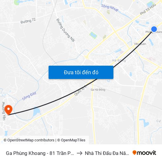 Ga Phùng Khoang - 81 Trần Phú to Nhà Thi Đấu Đa Năng map