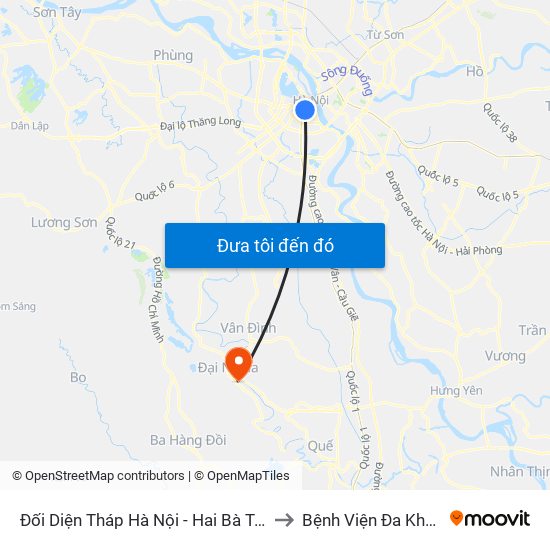 Đối Diện Tháp Hà Nội - Hai Bà Trưng (Cạnh 56 Hai Bà Trưng) to Bệnh Viện Đa Khoa Huyện Mỹ Đức map