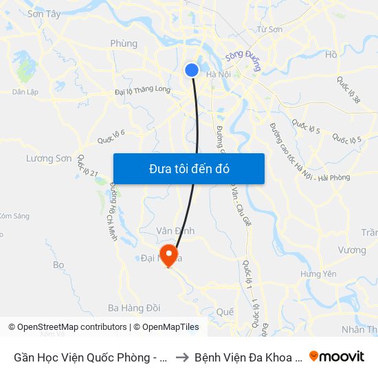 Gần Học Viện Quốc Phòng - 91 Hoàng Quốc Việt to Bệnh Viện Đa Khoa Huyện Mỹ Đức map