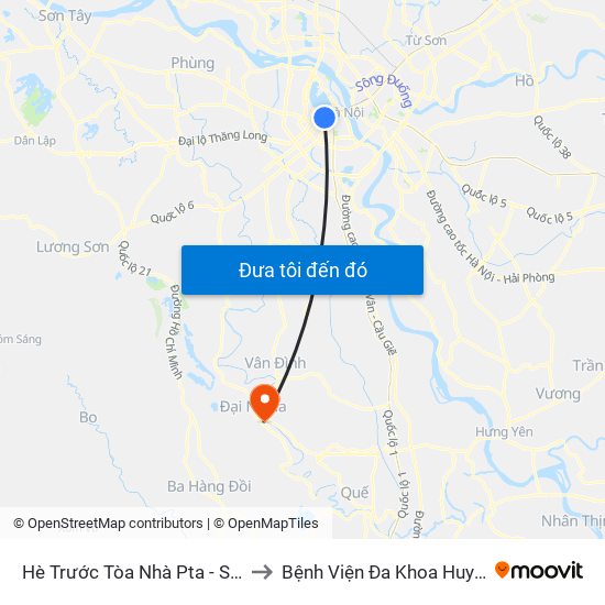 Hè Trước Tòa Nhà Pta - Số 1 Kim Mã to Bệnh Viện Đa Khoa Huyện Mỹ Đức map