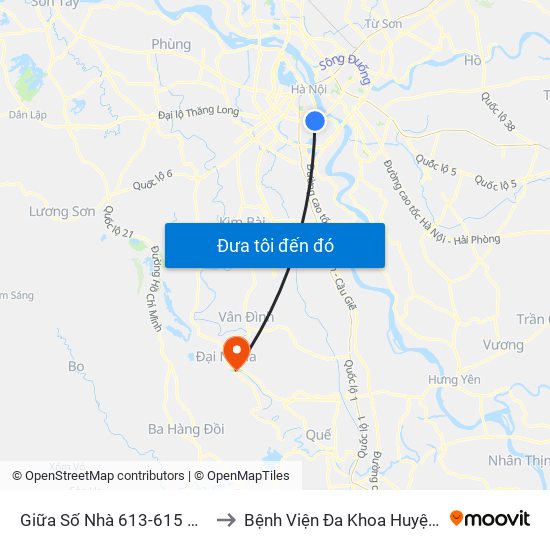 Giữa Số Nhà 613-615 Kim Ngưu to Bệnh Viện Đa Khoa Huyện Mỹ Đức map