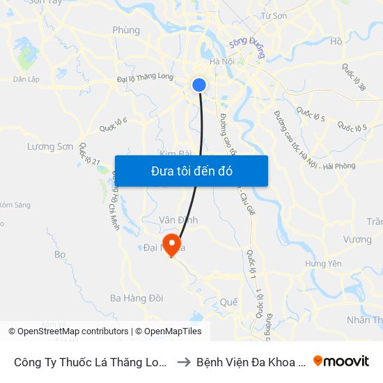 Công Ty Thuốc Lá Thăng Long - 235 Nguyễn Trãi to Bệnh Viện Đa Khoa Huyện Mỹ Đức map