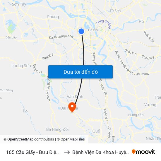 165 Cầu Giấy - Bưu Điện Cầu Giấy to Bệnh Viện Đa Khoa Huyện Mỹ Đức map