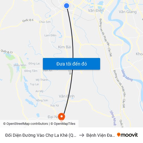 Đối Diện Đường Vào Chợ La Khê (Qua Ga Metro La Khê) - 405 Quang Trung (Hà Đông) to Bệnh Viện Đa Khoa Huyện Mỹ Đức map