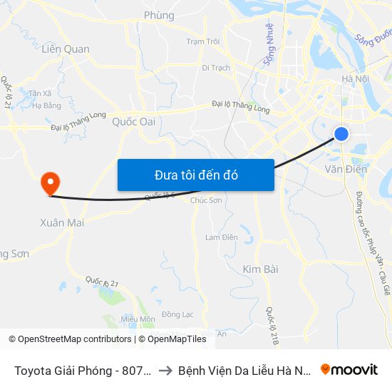 Toyota Giải Phóng - 807 Giải Phóng to Bệnh Viện Da Liễu Hà Nội (Cơ Sở 3) map