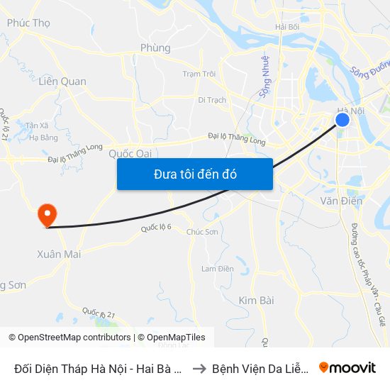 Đối Diện Tháp Hà Nội - Hai Bà Trưng (Cạnh 56 Hai Bà Trưng) to Bệnh Viện Da Liễu Hà Nội (Cơ Sở 3) map