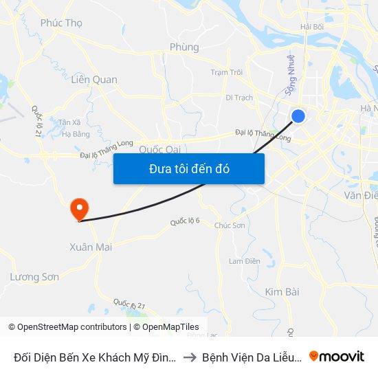 Đối Diện Bến Xe Khách Mỹ Đình - Phạm Hùng (Cột Trước) to Bệnh Viện Da Liễu Hà Nội (Cơ Sở 3) map