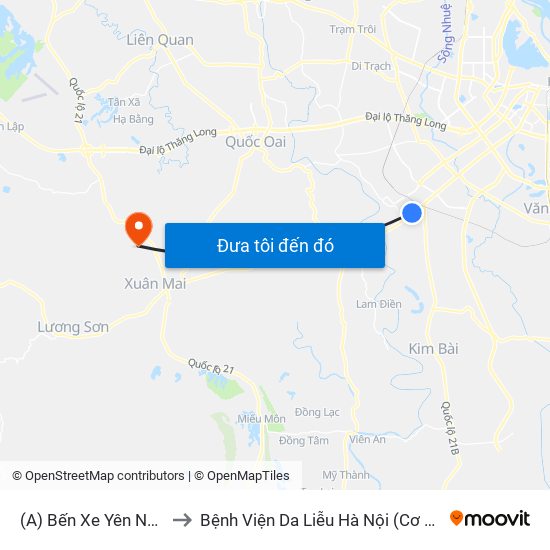 (A) Bến Xe Yên Nghĩa to Bệnh Viện Da Liễu Hà Nội (Cơ Sở 3) map