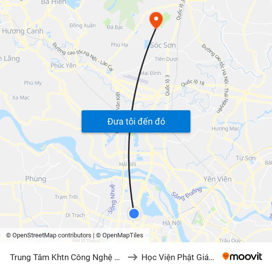 Trung Tâm Khtn Công Nghệ Quốc Gia - 18 Hoàng Quốc Việt to Học Viện Phật Giáo Việt Nam Tại Hà Nội map