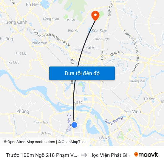 Trước 100m Ngõ 218 Phạm Văn Đồng (Đối Diện Công Viên Hòa Bình) to Học Viện Phật Giáo Việt Nam Tại Hà Nội map
