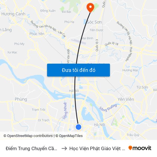 Điểm Trung Chuyển Cầu Giấy - Gtvt 02 to Học Viện Phật Giáo Việt Nam Tại Hà Nội map