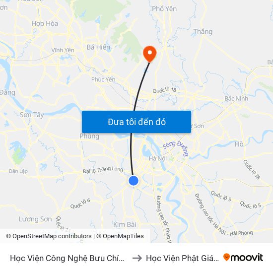 Học Viện Công Nghệ Bưu Chính Viễn Thông - Trần Phú (Hà Đông) to Học Viện Phật Giáo Việt Nam Tại Hà Nội map