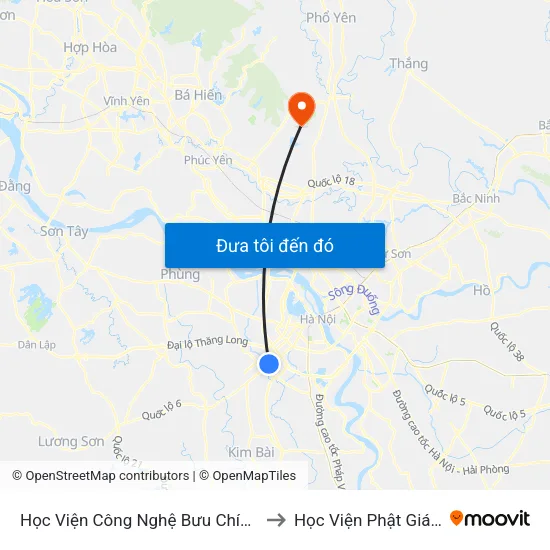 Học Viện Công Nghệ Bưu Chính Viễn Thông - Trần Phú (Hà Đông) to Học Viện Phật Giáo Việt Nam Tại Hà Nội map