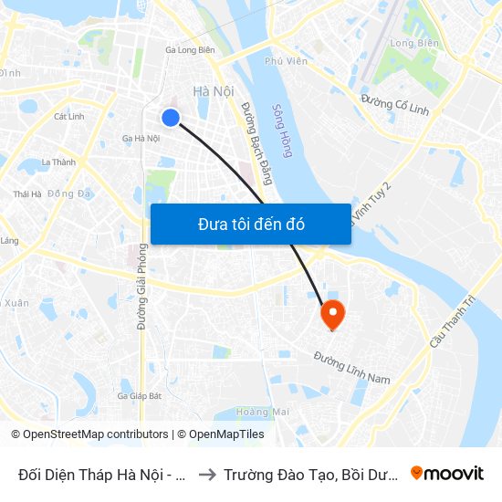 Đối Diện Tháp Hà Nội - Hai Bà Trưng (Cạnh 56 Hai Bà Trưng) to Trường Đào Tạo, Bồi Dưỡng Cán Bộ Công Thương Trung Ương map