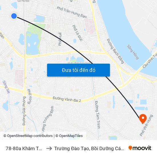 78-80a Khâm Thiên (Đối Diện 71) to Trường Đào Tạo, Bồi Dưỡng Cán Bộ Công Thương Trung Ương map