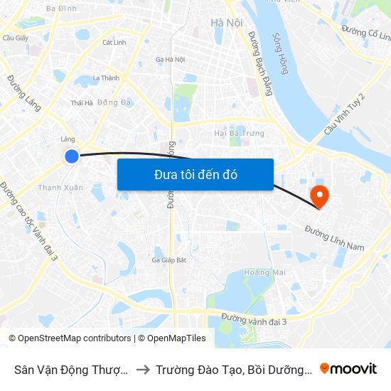 Sân Vận Động Thượng Đình - 129 Nguyễn Trãi to Trường Đào Tạo, Bồi Dưỡng Cán Bộ Công Thương Trung Ương map