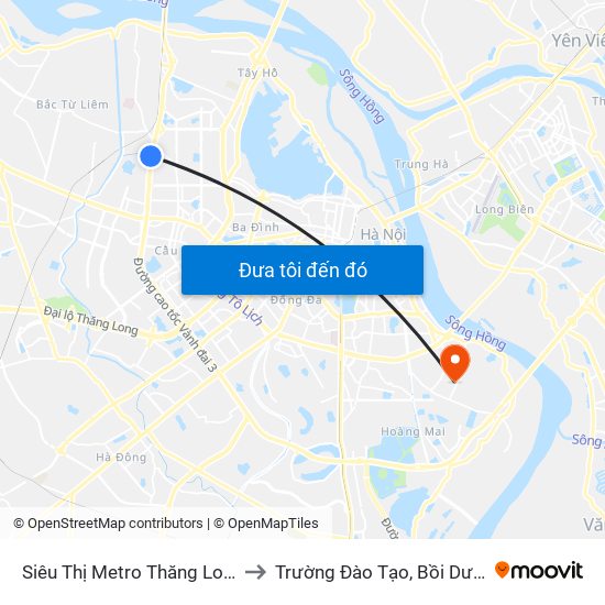 Siêu Thị Metro Thăng Long - Đối Diện Ngõ 599 Phạm Văn Đồng to Trường Đào Tạo, Bồi Dưỡng Cán Bộ Công Thương Trung Ương map