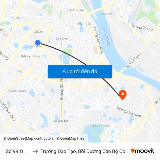 Số 94 Ô Chợ Dừa to Trường Đào Tạo, Bồi Dưỡng Cán Bộ Công Thương Trung Ương map