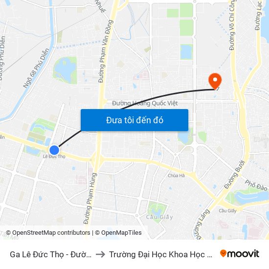 Ga Lê Đức Thọ - Đường Hồ Tùng Mậu to Trường Đại Học Khoa Học Và Công Nghệ Hà Nội map