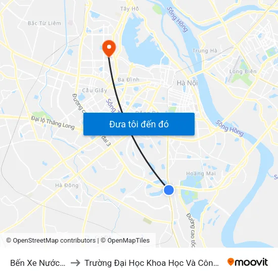 Bến Xe Nước Ngầm to Trường Đại Học Khoa Học Và Công Nghệ Hà Nội map