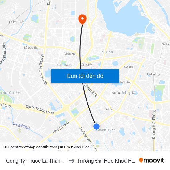 Công Ty Thuốc Lá Thăng Long - 235 Nguyễn Trãi to Trường Đại Học Khoa Học Và Công Nghệ Hà Nội map