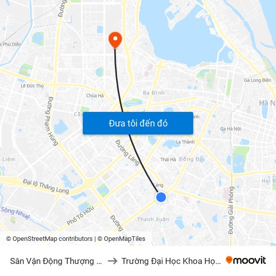 Sân Vận Động Thượng Đình - 129 Nguyễn Trãi to Trường Đại Học Khoa Học Và Công Nghệ Hà Nội map