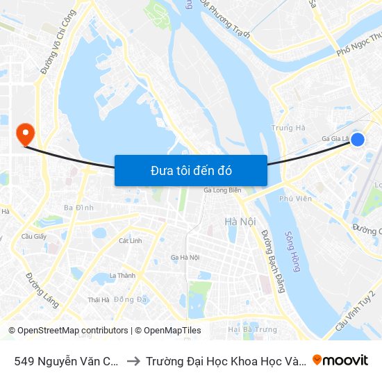 549 Nguyễn Văn Cừ (Cột Trước) to Trường Đại Học Khoa Học Và Công Nghệ Hà Nội map