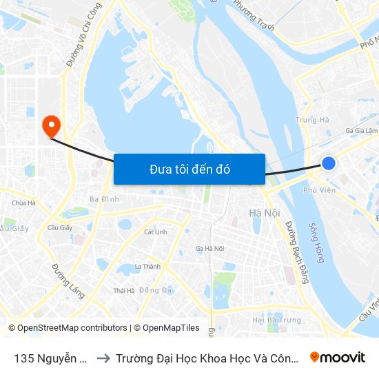 135 Nguyễn Văn Cừ to Trường Đại Học Khoa Học Và Công Nghệ Hà Nội map