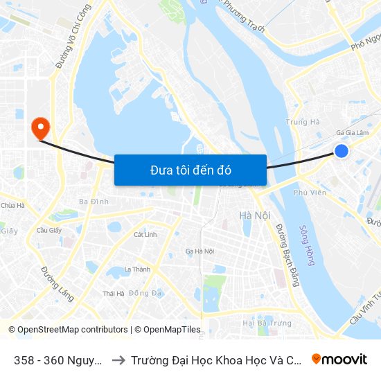 358 - 360 Nguyễn Văn Cừ to Trường Đại Học Khoa Học Và Công Nghệ Hà Nội map