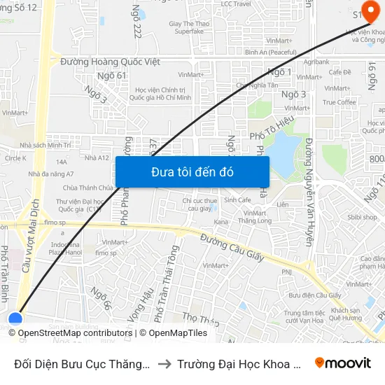 Đối Diện Bưu Cục Thăng Long - Đường Phạm Hùng to Trường Đại Học Khoa Học Và Công Nghệ Hà Nội map