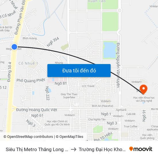 Siêu Thị Metro Thăng Long - Đối Diện Ngõ 599 Phạm Văn Đồng to Trường Đại Học Khoa Học Và Công Nghệ Hà Nội map