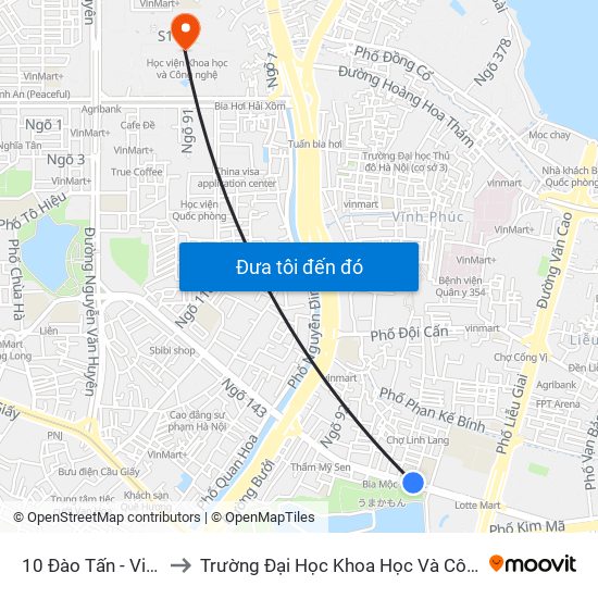 10 Đào Tấn - Viện Vật Lý to Trường Đại Học Khoa Học Và Công Nghệ Hà Nội map