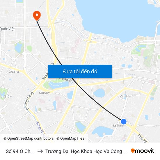 Số 94 Ô Chợ Dừa to Trường Đại Học Khoa Học Và Công Nghệ Hà Nội map