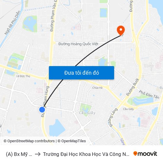 (A) Bx Mỹ Đình to Trường Đại Học Khoa Học Và Công Nghệ Hà Nội map