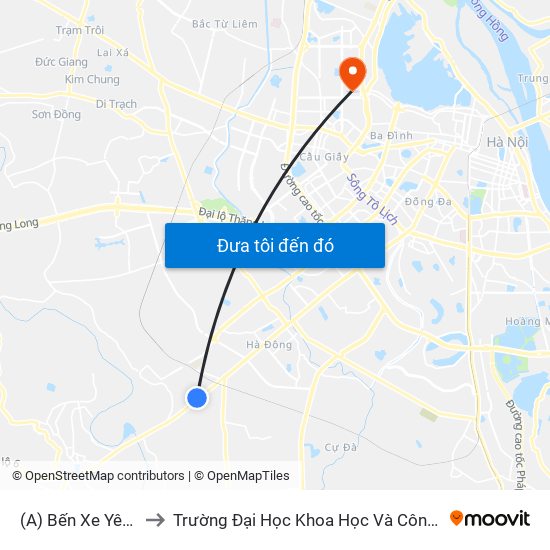 (A) Bến Xe Yên Nghĩa to Trường Đại Học Khoa Học Và Công Nghệ Hà Nội map