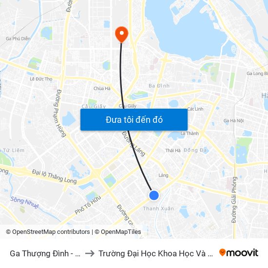 Ga Thượng Đình - Nguyễn Trãi to Trường Đại Học Khoa Học Và Công Nghệ Hà Nội map