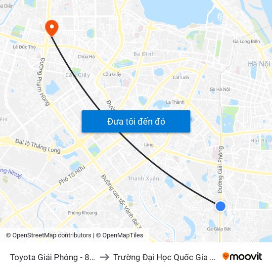 Toyota Giải Phóng - 807 Giải Phóng to Trường Đại Học Quốc Gia Hà Nội (Cầu Giấy) map