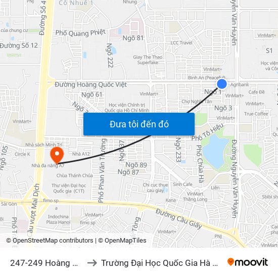 247-249 Hoàng Quốc Việt to Trường Đại Học Quốc Gia Hà Nội (Cầu Giấy) map