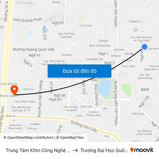 Trung Tâm Khtn Công Nghệ Quốc Gia - 18 Hoàng Quốc Việt to Trường Đại Học Quốc Gia Hà Nội (Cầu Giấy) map