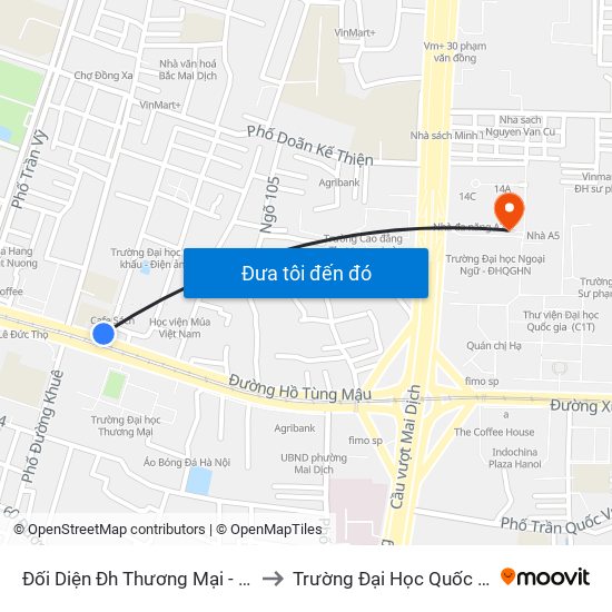 Đối Diện Đh Thương Mại - 6 Hồ Tùng Mậu (Cột Sau) to Trường Đại Học Quốc Gia Hà Nội (Cầu Giấy) map