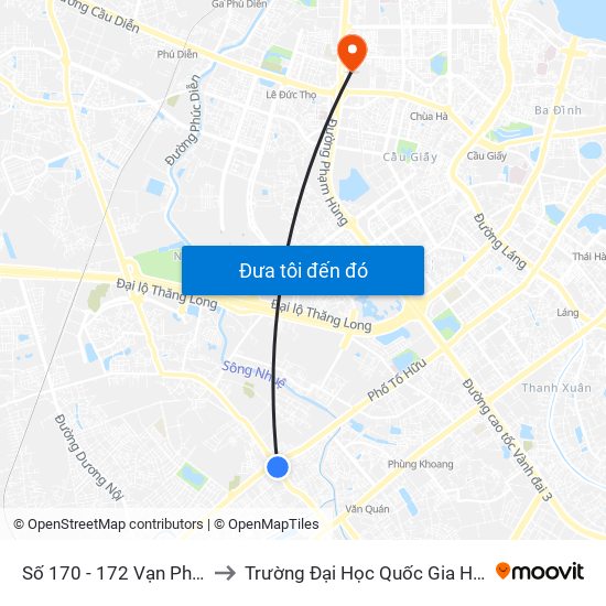 Số 170 - 172 Vạn Phúc - Hà Đông to Trường Đại Học Quốc Gia Hà Nội (Cầu Giấy) map