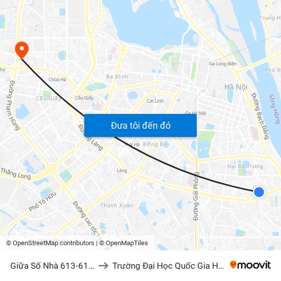 Giữa Số Nhà 613-615 Kim Ngưu to Trường Đại Học Quốc Gia Hà Nội (Cầu Giấy) map