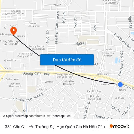 331 Cầu Giấy to Trường Đại Học Quốc Gia Hà Nội (Cầu Giấy) map