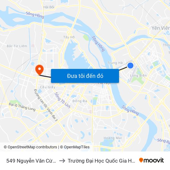 549 Nguyễn Văn Cừ (Cột Trước) to Trường Đại Học Quốc Gia Hà Nội (Cầu Giấy) map