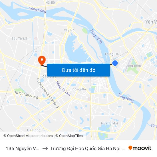 135 Nguyễn Văn Cừ to Trường Đại Học Quốc Gia Hà Nội (Cầu Giấy) map